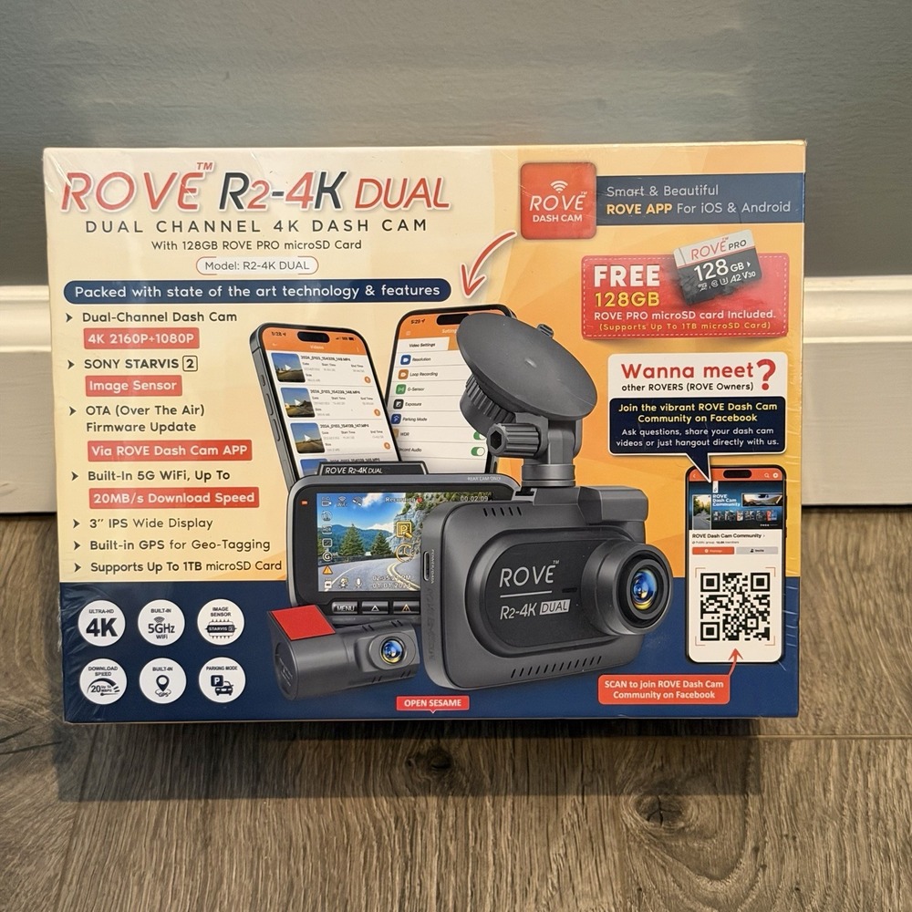ROVE R2-4K DUAL Dash Cam Front and Rear, STARVIS 2 Sensor, FREE 128GB Card Inclu